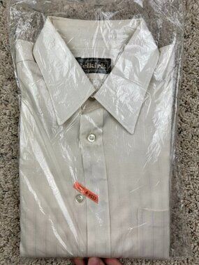 VTG 70’s Selkirk Shirt Button Up Ivory Long Sleeve Size 15.5 34/35 Poly Cotton